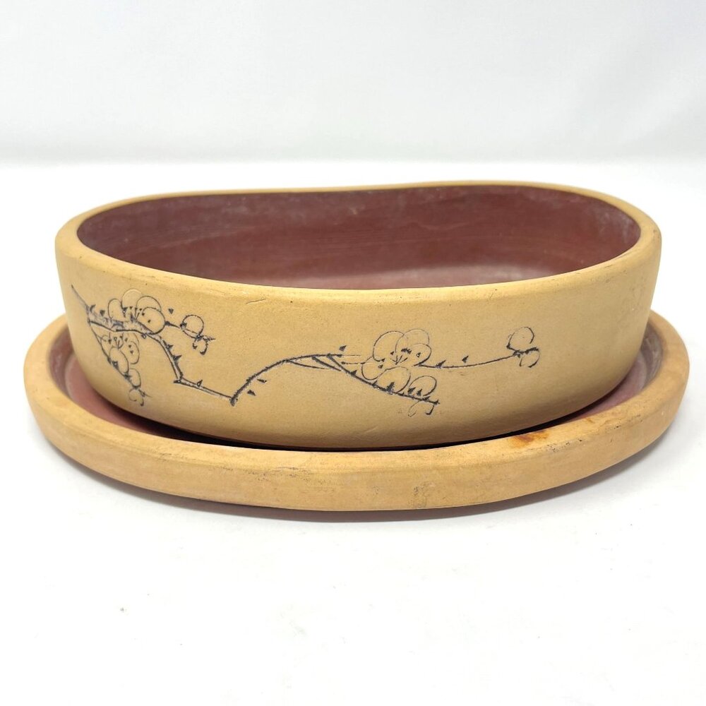 Vintage Yixing Zisha Pottery Bonsai Planter Dish with Tray